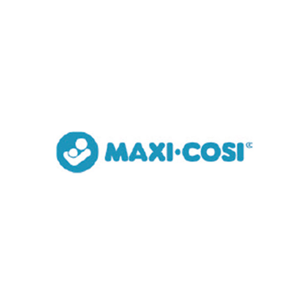 Logotipo de la marca Maxi-cosi, con el nombre escrito en tipografía azul sobre fondo blanco.